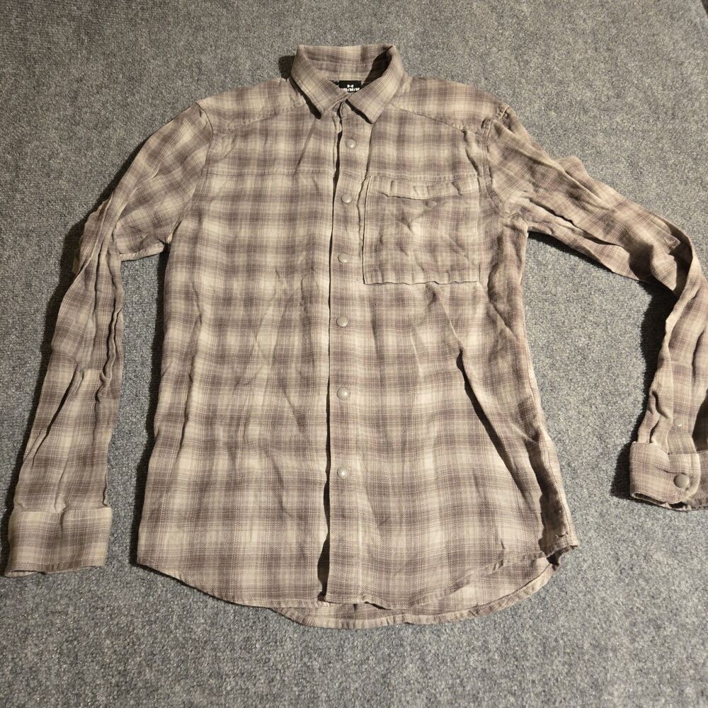 Under Armour Shirt Mens M Gray Plaid Long Sleeve Snap Front Outdoor Work